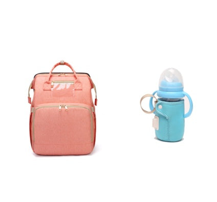 USB Charging Mommy Bed Backpack – Multi-Function Diaper Bag with Portable Crib