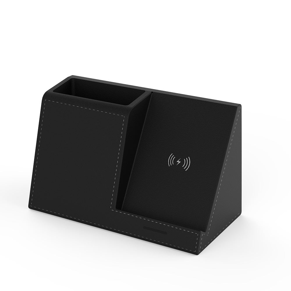 Leather Pen Holder & Wireless Charger – Fast Charging Desk Organizer