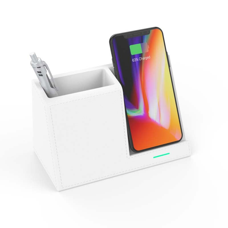 Leather Pen Holder & Wireless Charger – Fast Charging Desk Organizer