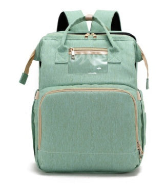 USB Charging Mommy Bed Backpack – Multi-Function Diaper Bag with Portable Crib