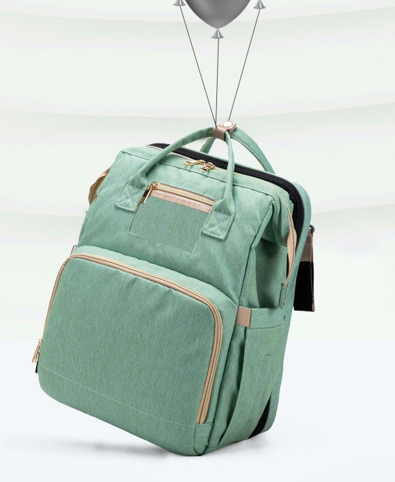USB Charging Mommy Bed Backpack – Multi-Function Diaper Bag with Portable Crib