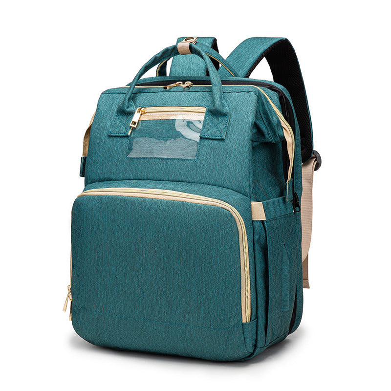 USB Charging Mommy Bed Backpack – Multi-Function Diaper Bag with Portable Crib