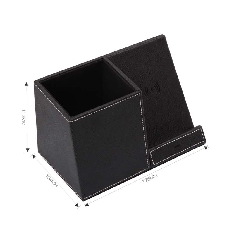 Leather Pen Holder & Wireless Charger – Fast Charging Desk Organizer