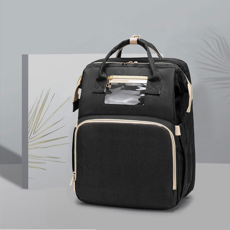 USB Charging Mommy Bed Backpack – Multi-Function Diaper Bag with Portable Crib