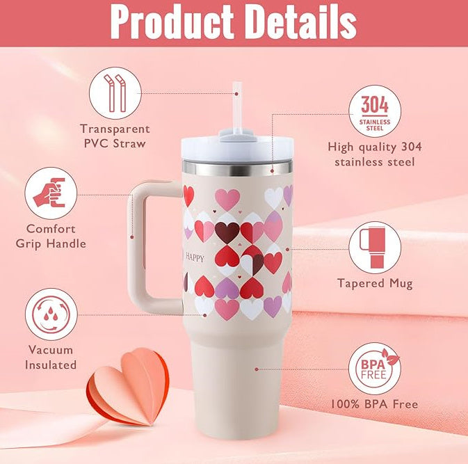 40oz Stainless Steel Tumbler with Handle & Straw – Insulated Spill-Proof Coffee Cup for Travel, Gym & Office